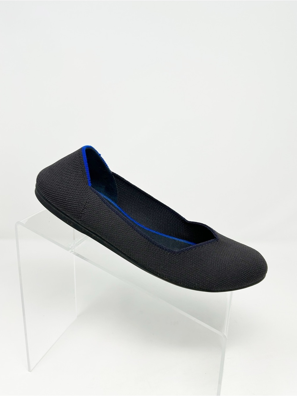 Rothy’s The Flat Womens Ballet Flats Black Blue Trim Round Toe Slip On Size 8